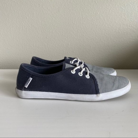 Vans Shoes - Vans, Dark Blue/White Skinny Stripes Tazie Lace Up Canvas Sneakers, Size 6.5